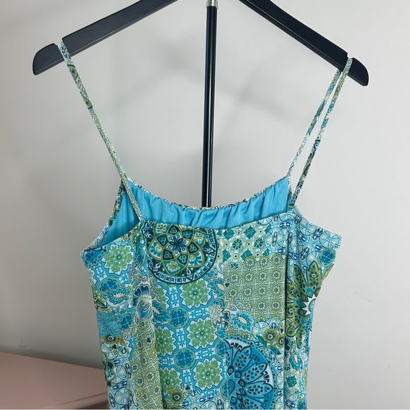 Paisley Boho Dress Turquoise Green Beaded Waist Ruffle Hem Rue 21 Large - Picture 5 of 6